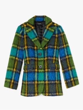 kate spade Multicolor Plaid Mohair-Blend Jacket in Green, Blue & Yellow